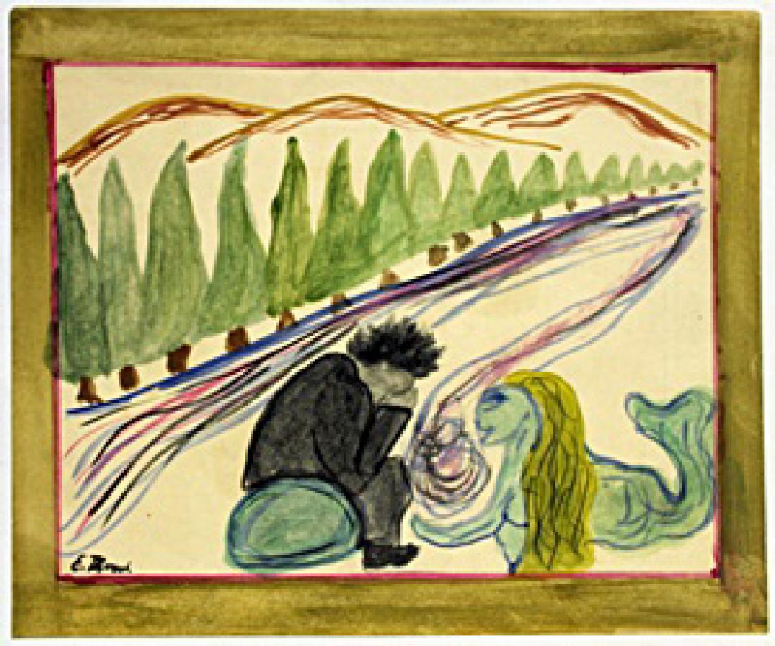 Melancholy - Edvard Munch: Oil Painting on Paper in the manner of Edvard Munch, bearing the signature , Size Approx. 11 x 9 In