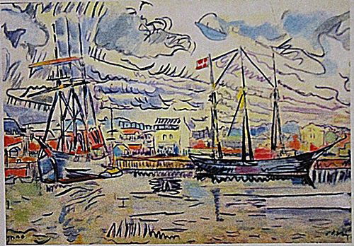 Paul Signac - Port Of Avignon: In the manner of Paul Signac "Port Of Avignon" watercolo on paper circa. 1900, private collection approx. 11x8in. Signac was a French Neo-Impressionist painter who, working with Georges Seurat, helped