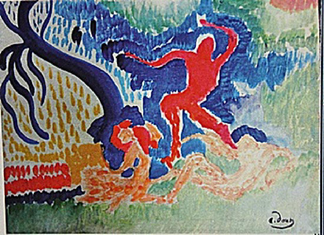 Andre Derain - Characters on the Forest: Oil on paper in the manner of Andre Derain "Characters on the Forest" circa 1937, private collection, unframed dimensions approximately 17x12. André Derain was a French artist, painter, sculptor and