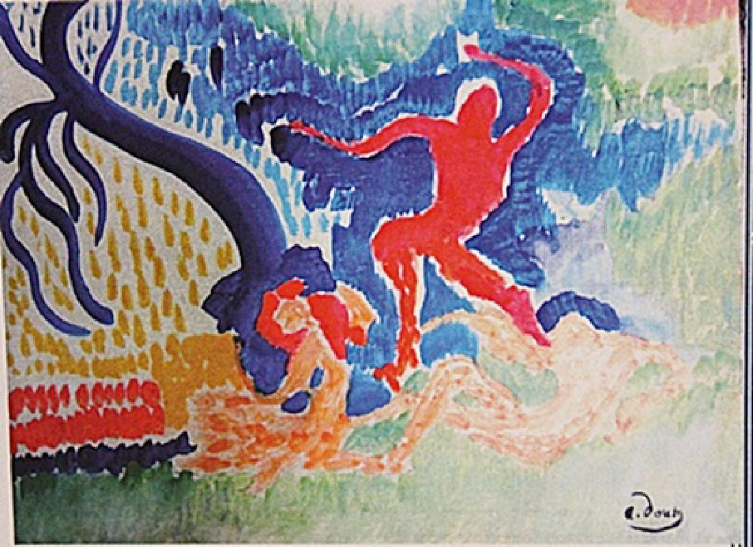 Andre Derain - Characters on the Forest: Oil on paper in the manner of Andre Derain "Characters on the Forest" circa 1937, private collection, unframed dimensions approximately 17x12. André Derain was a French artist, painter, sculptor and