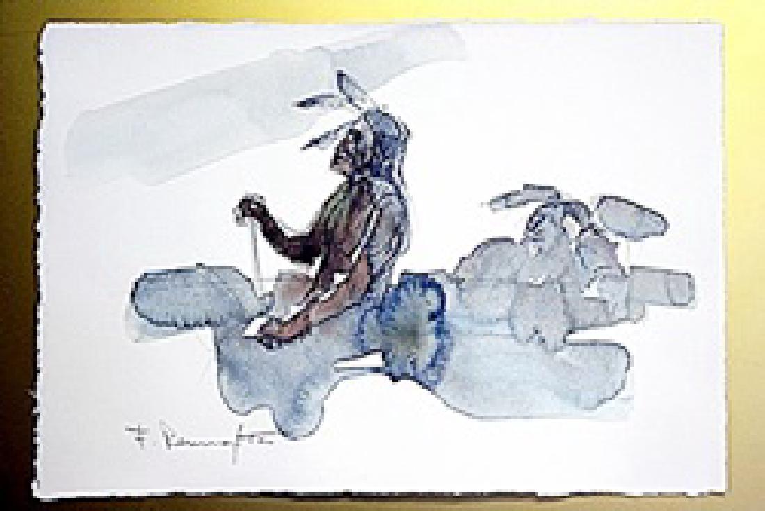 Frederic Remington Original Watercolor on Paper -Two: Original watercolor on paper, "Two Warriors"In the manner of Frederic Remington. Comes beautfully unframed; framing available at an additional cost, and with COA.