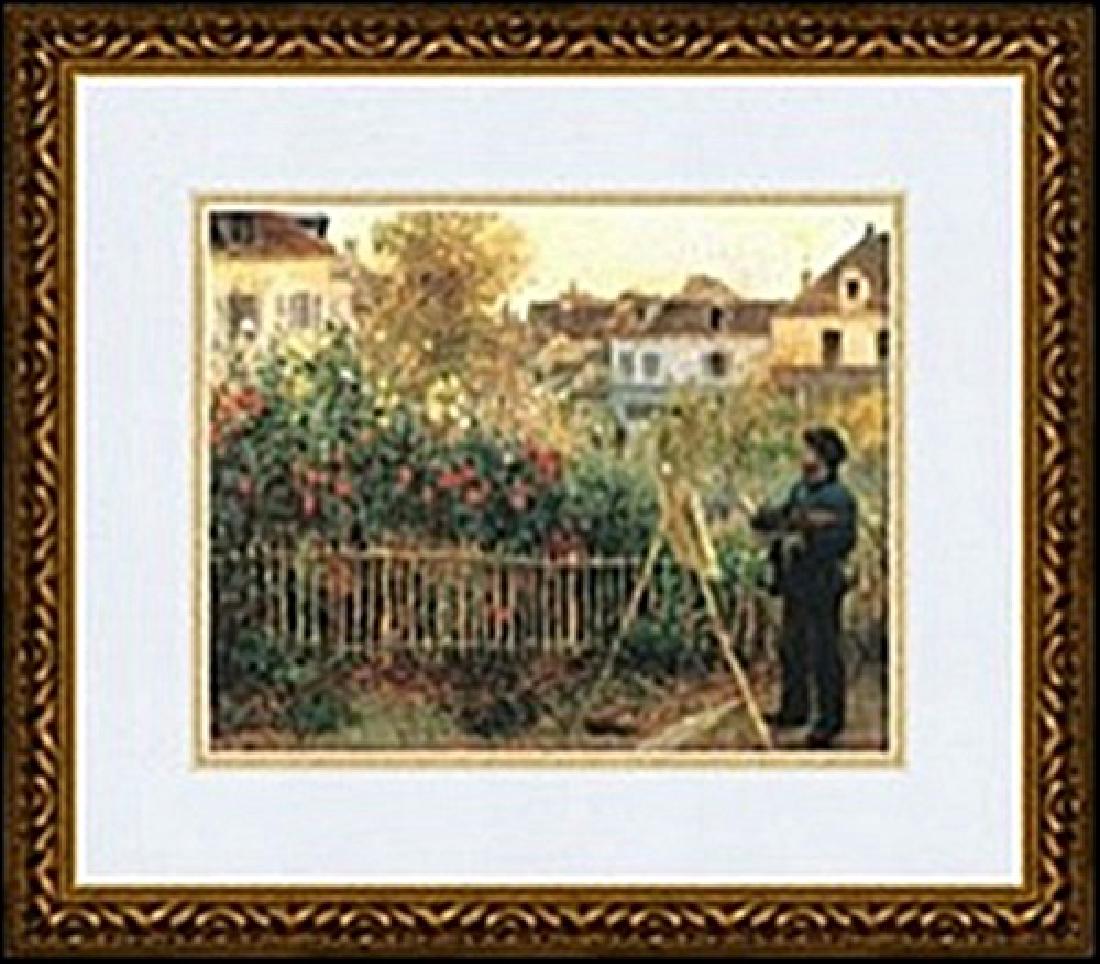 MONET PAINTING IN THE GARDEN AT ARGENTEUIL, 1873: authentic lithograph , IMAGE SIZE: 10X8", FRAMED SIZE: 16 5/16X14 5/16"
