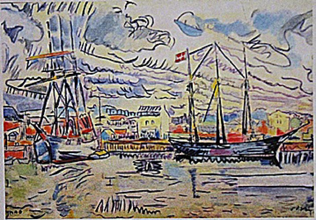 Paul Signac - Port Of Avignon: In the manner of Paul Signac "Port Of Avignon" watercolo on paper circa. 1900, private collection approx. 11x8in. Signac was a French Neo-Impressionist painter who, working with Georges Seurat, helped