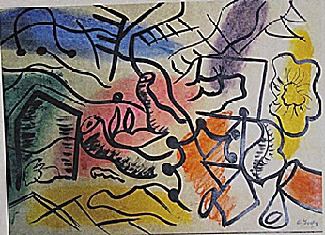 Arshile Gorky - Untitled: In the manner of Arshile Gorky "Untitled" pastel and oil on paper circa. 1930, private collection approx. 19x13in. Gorky was an Armenian born American painter, who had a seminal influence on Abstract 