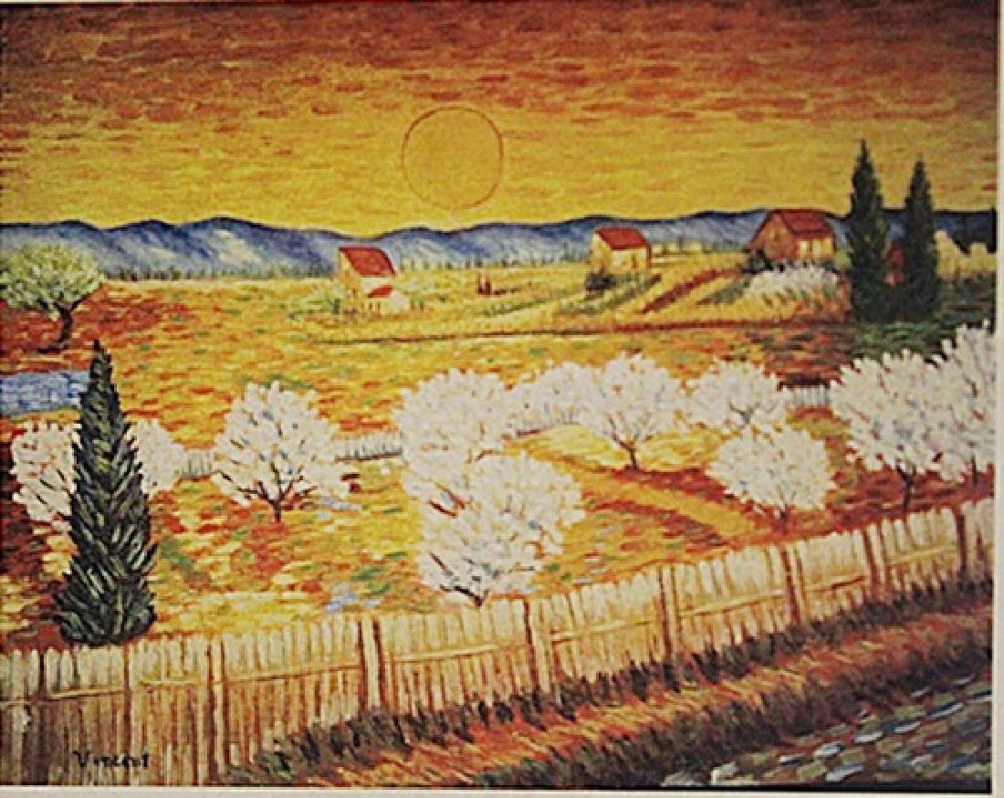 Vincent Van Gogh -Wheat Field With Cypresses: In the manner of Vincent Van Gogh "Wheat Field With Cypresses" oil on canvas circa. 1887, private collection approx. 20x16in. In the manner of Vincent Van Gogh is considered the greatest Dutch painter