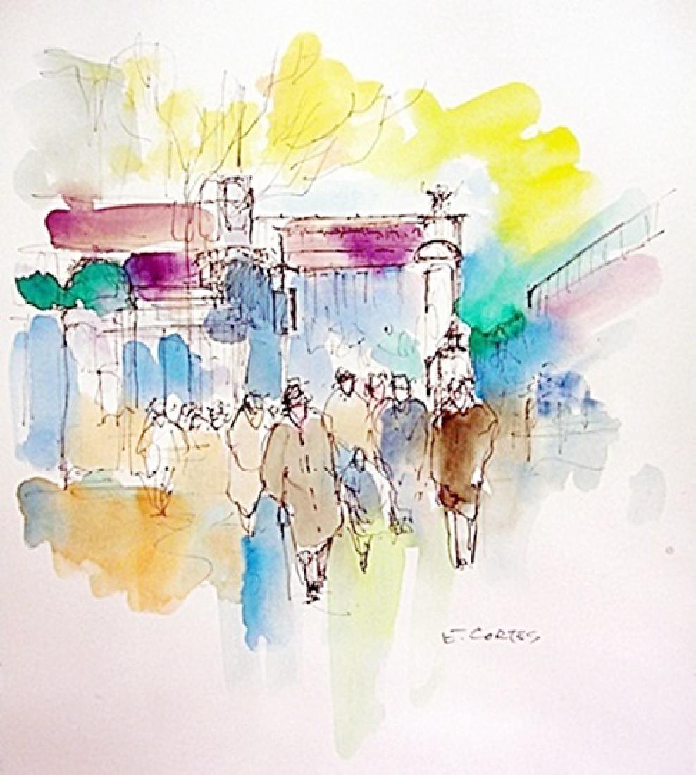 Original Watercolor on paper Signed Eduardo Cortez: Original Watercolor on paper In the manner Eduardo Cortez . bearing the signature. Paper Size: 12"x 16", comes in Beautiful custom matt & frame. In mint condition!