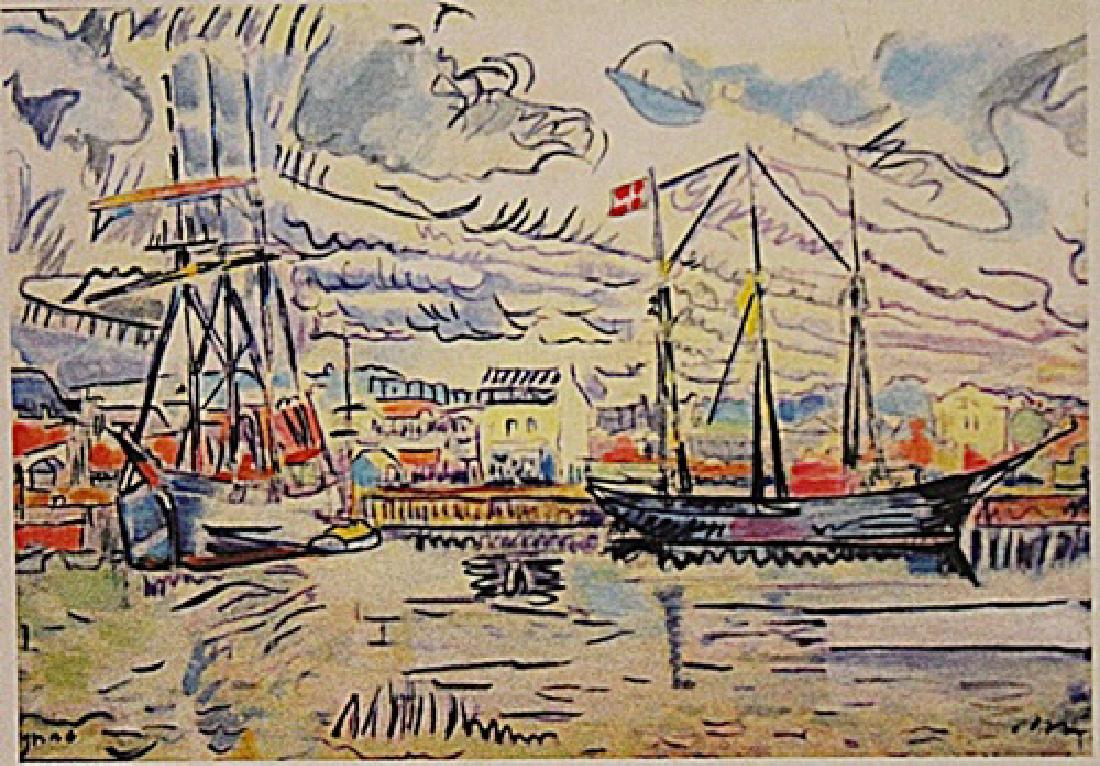 Paul Signac - Port Of Avignon: In the manner of Paul Signac "Port Of Avignon" watercolo on paper circa. 1900, private collection approx. 11x8in. Signac was a French Neo-Impressionist painter who, working with Georges Seurat, helped