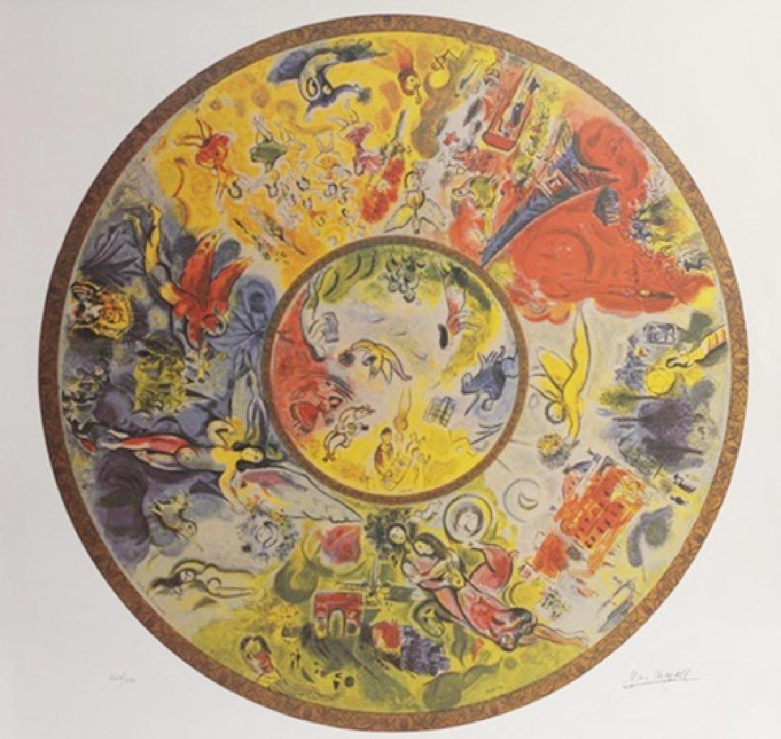 Lithograph "Paris Opera Ceiling" By Marc Chagall: Lithograph "Paris Opera Ceiling" By Marc Chagall, Signed by the Artist, Limited Edition, Size Approx. 26 x 26 In. Marc Zakharovich Chagall (July 6th 1887 – March 28th 1985) "The quintessential Jewis