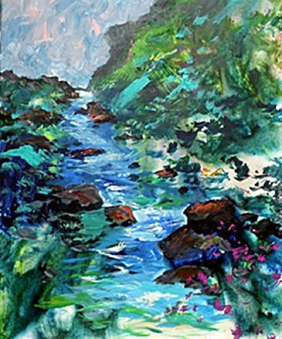 River Walk by Michael Schofield: Original, Hand Painted Oil Painting on Canvas, signed , Size Approx. 30 x 24In