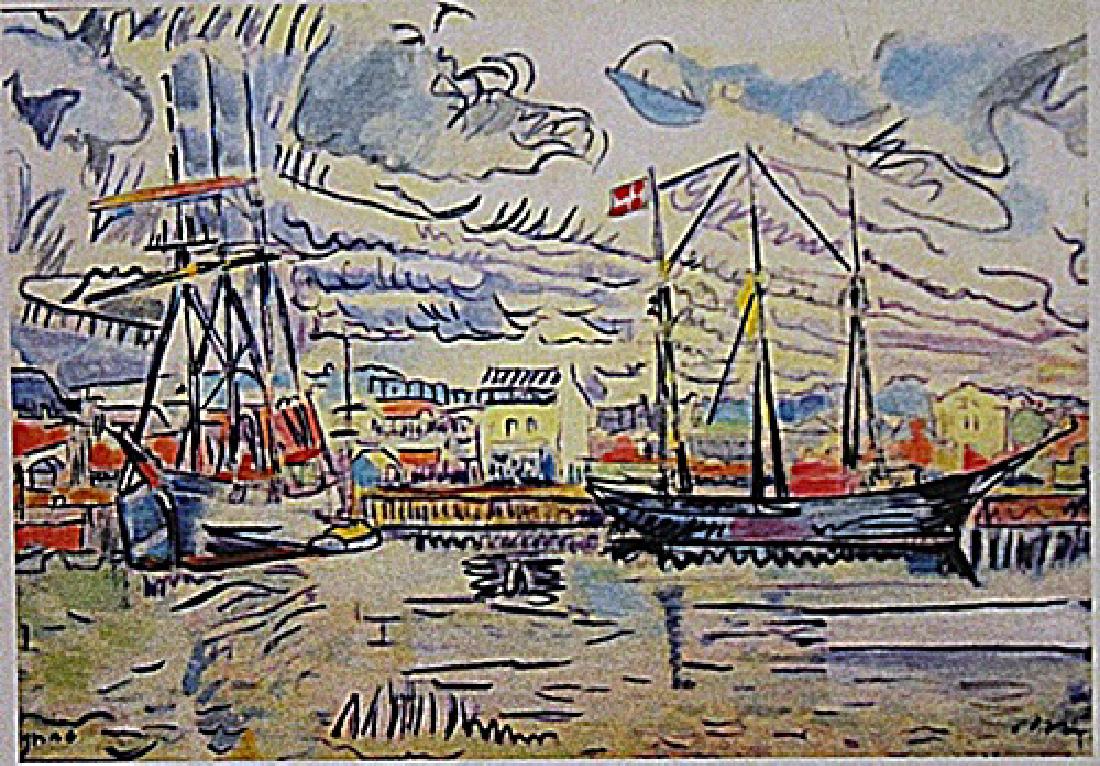 Paul Signac - Port Of Avignon: In the manner of Paul Signac "Port Of Avignon" watercolo on paper circa. 1900, private collection approx. 11x8in. Signac was a French Neo-Impressionist painter who, working with Georges Seurat, helped