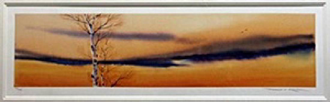 Lithograph "Flying South" Ged Mitchell: authentic lithograph , Numbered, Bearing an Interpretive Pencil Signature of the Artist, Approx. 20 1/2" x 42" In.