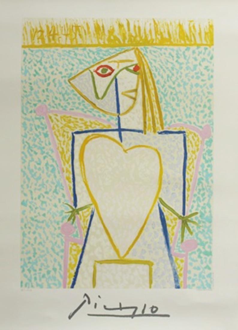 Lithograph "Femme Au Buste En Coeur" By Pablo Picasso: Lithograph "Femme Au Buste En Coeur" By Pablo Picasso, Plate Signed, Limited Edition, Size Approx. 29 x 21 In. Pablo Picasso (October 25th 1881 - April 8th 1973), also known as Pablo Ruiz y Picasso, w