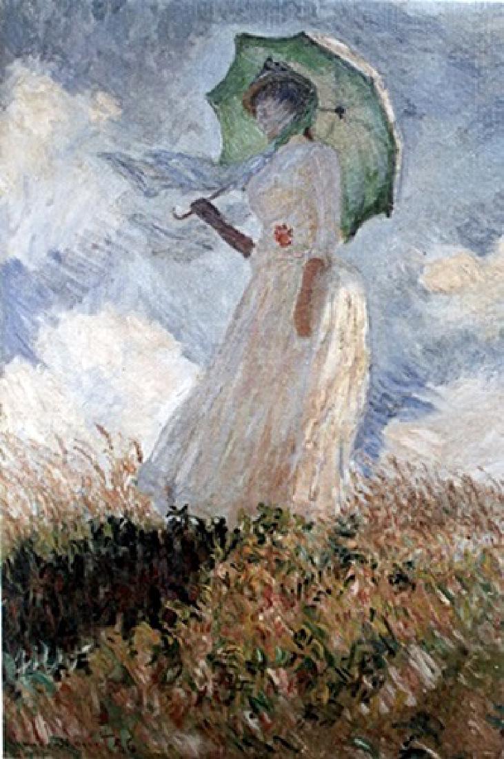 Woman with Umbrella - Claude Monet - Canvas: Canvas in the manner of Claude Monet. Oscar-Claude Monet was a founder of French Impressionist painting, and the most consistent and prolific practitioner of the movement's philosophy of expressing on