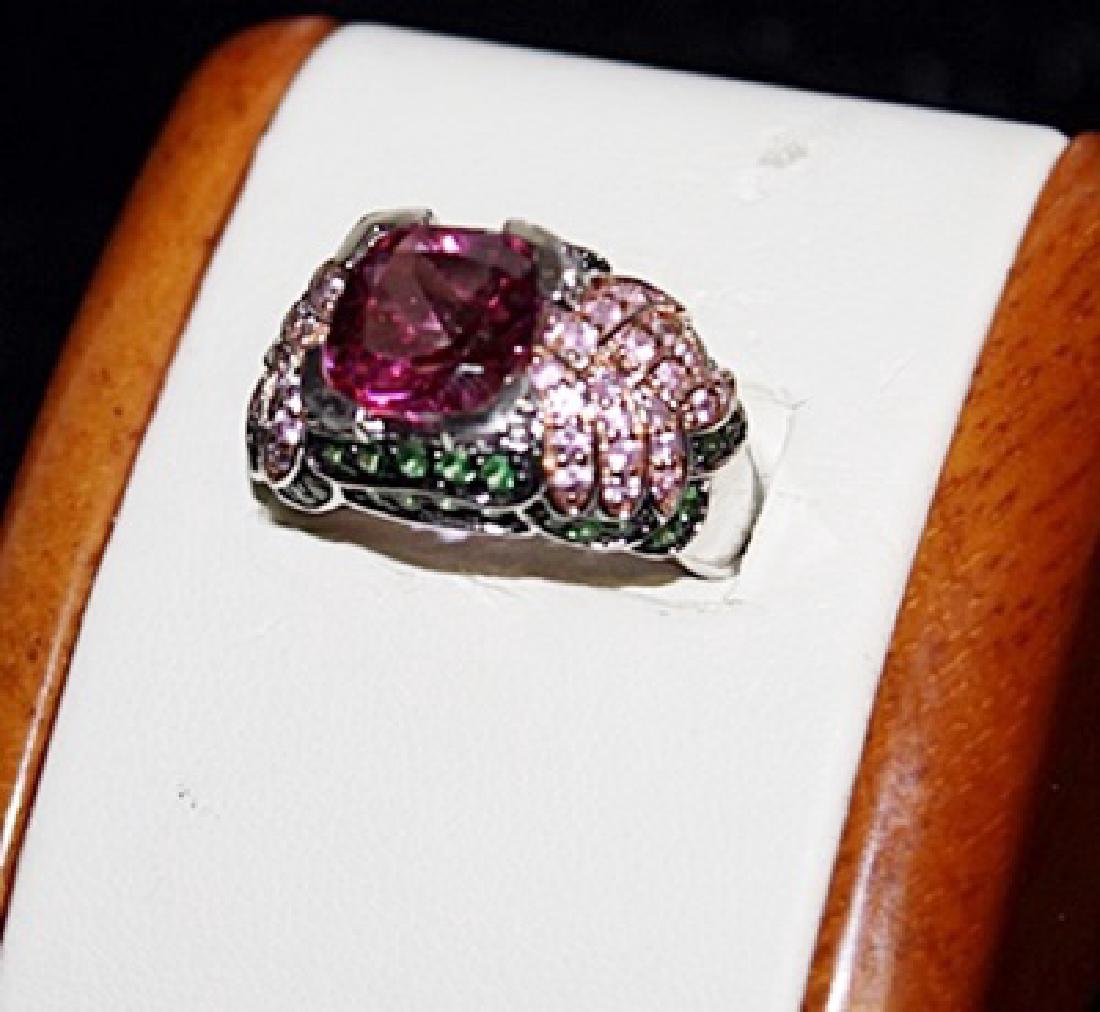 Beautiful Russian Chrome Diopside, Lab & Pink Sapphire: Beautiful Russian Chrome Diopside, Lab & Pink Sapphire Silver Ring. Total Weight approx. 12cts.