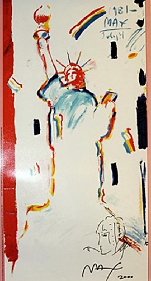 Peter Max Signed Lithograph - Statue of Liberty 2000 II: Peter Max Signed Lithograph 1997 Topps "Statue of Liberty 2000 II". Peter Max is an American artist known for using bright colors in his work.
