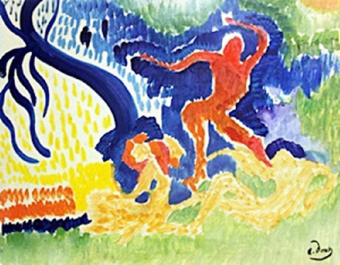 Characters on the Forest - Andre Derain: Oil Painting on Paper attributed to Andre Derain, bearing a signature, Size Approx 16 x 12 Inches