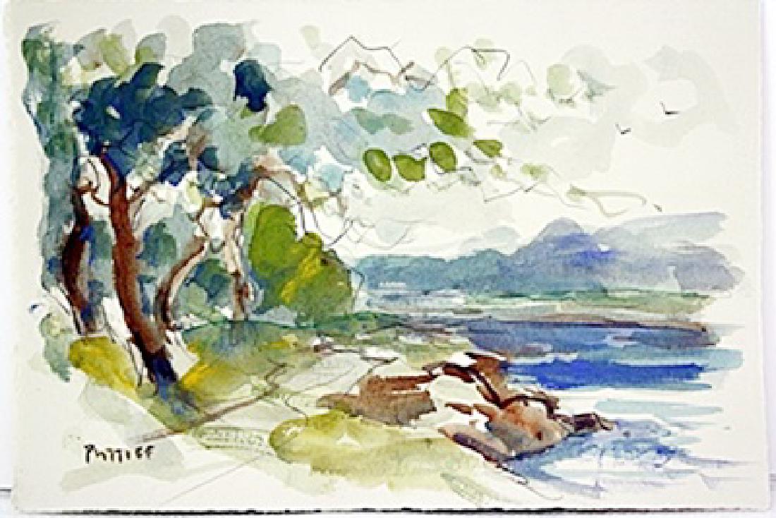 After Ken Potter Original Watercolor on Paper - The: After Ken Potter Original Watercolor on Paper ," The Path". Comes unframed; framing available at an additional cost, .