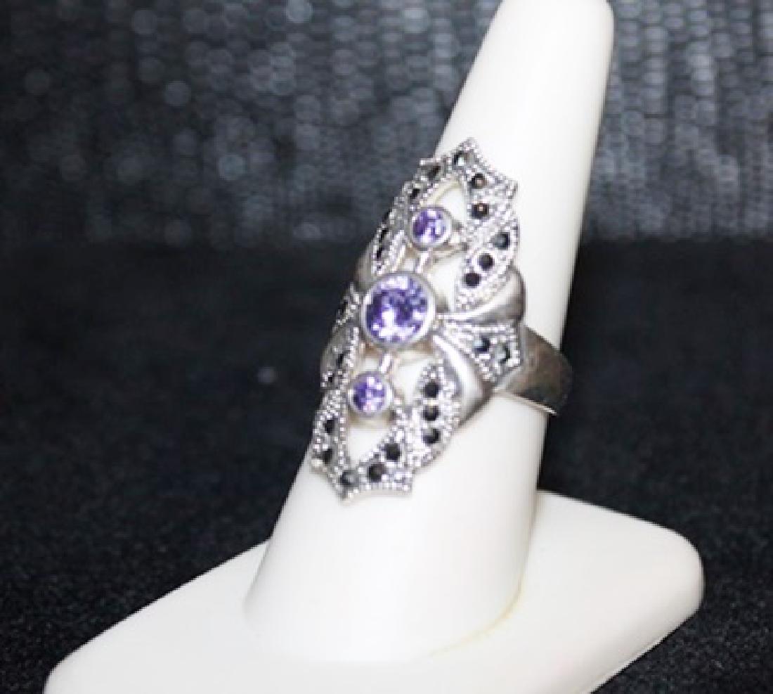 Antique Moissanite & Tanzanite Ring. (285J): Antique Moissanite & Tanzanite Ring. Filigree Style, Moissanite approx. 1.5cts, Tanzanite approx. 2cts.