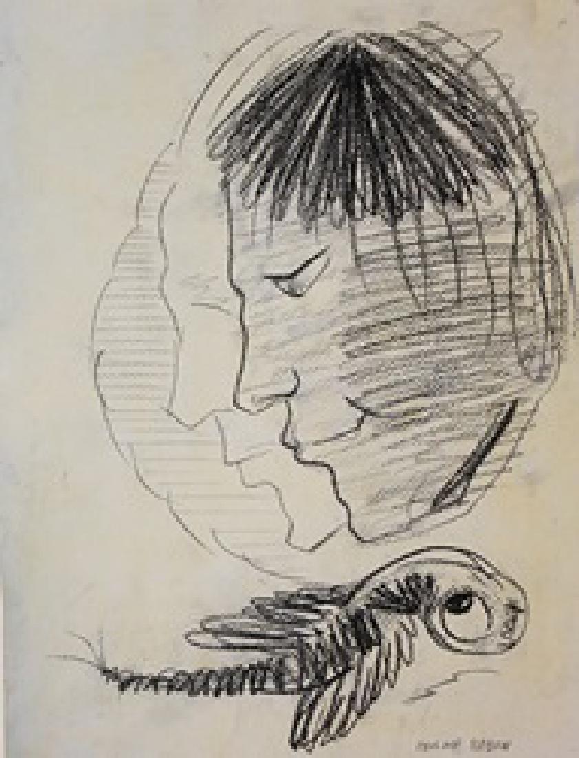 Drawing On Paper - Odilon Redon: Drawing on paper by Odilon Redon, approx. 16x12 in. Odilon Redon was a French symbolist painter, printmaker, draughtsman and pastellist.