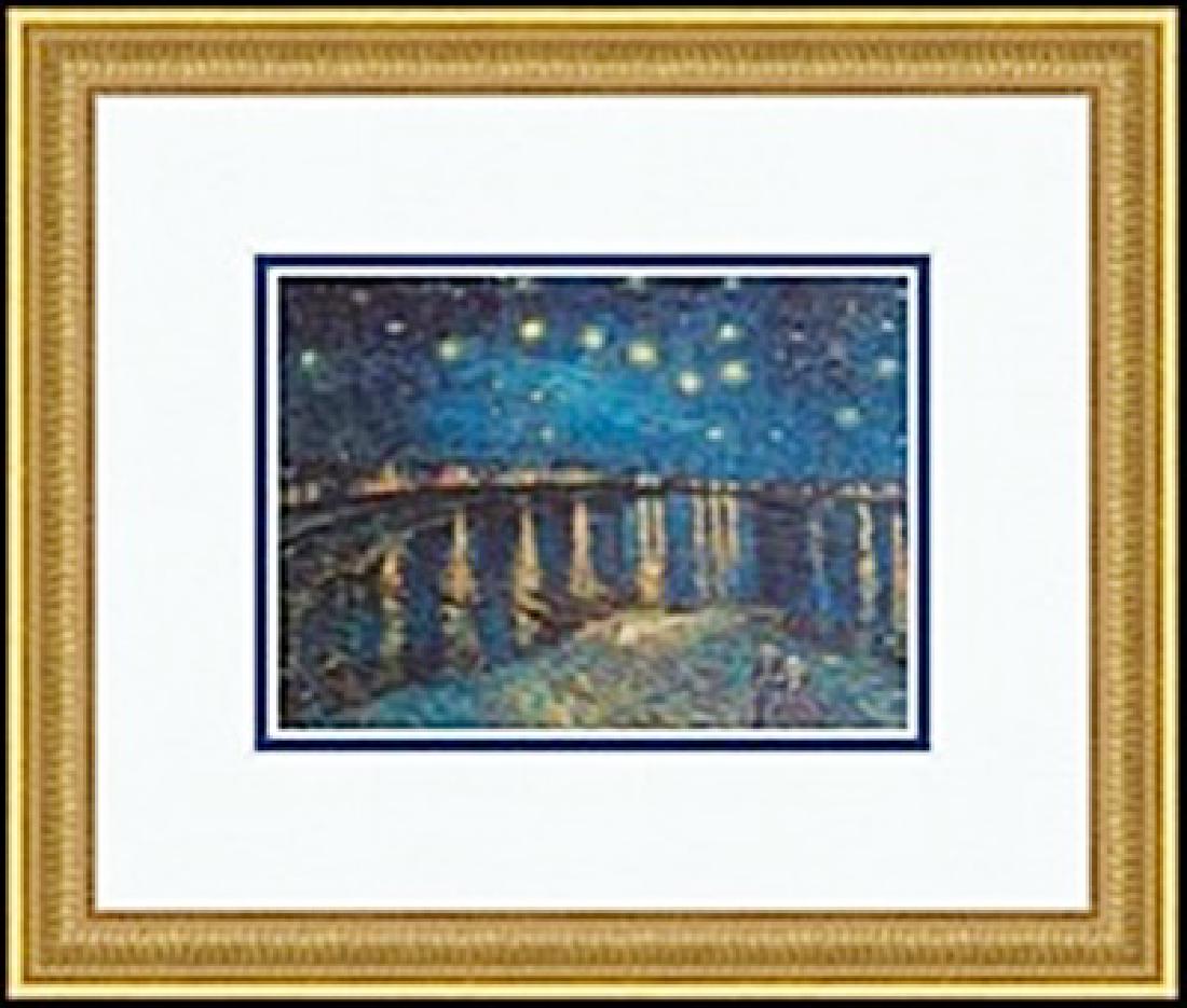 STARLIGHT OVER THE RHONE, 1888 VINCENT VAN GOGH: authentic lithograph , IMAGE SIZE; 7X5", FRAMED: 13 3/16X11 3/16"