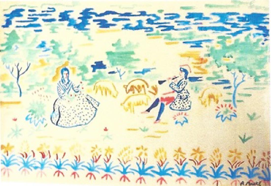 The Flutist - Auguste Macke - Watercolor On Paper: Watercolor on paper, Auguste Macke approx. 11x7 in. August Macke was a German Expressionist painter. He was one of the leading members of the German Expressionist group Der Blaue Reiter.