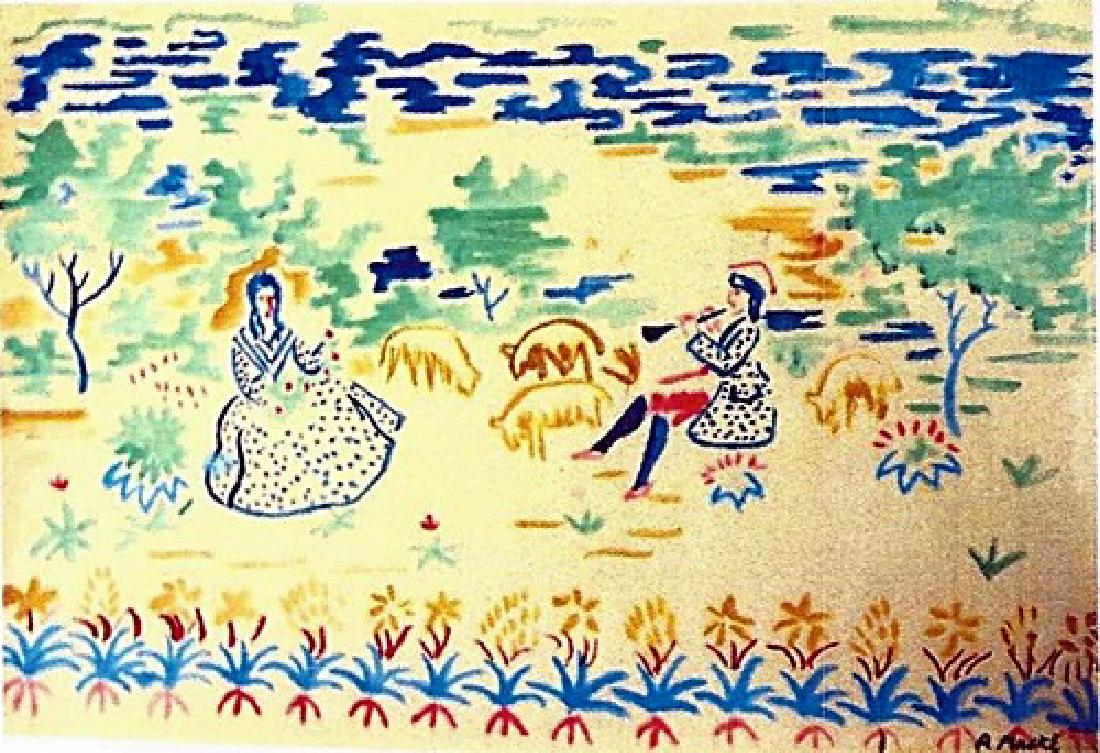 The Flutist - Auguste Macke - Watercolor On Paper: Watercolor on paper, Auguste Macke approx. 11x7 in. August Macke was a German Expressionist painter. He was one of the leading members of the German Expressionist group Der Blaue Reiter.