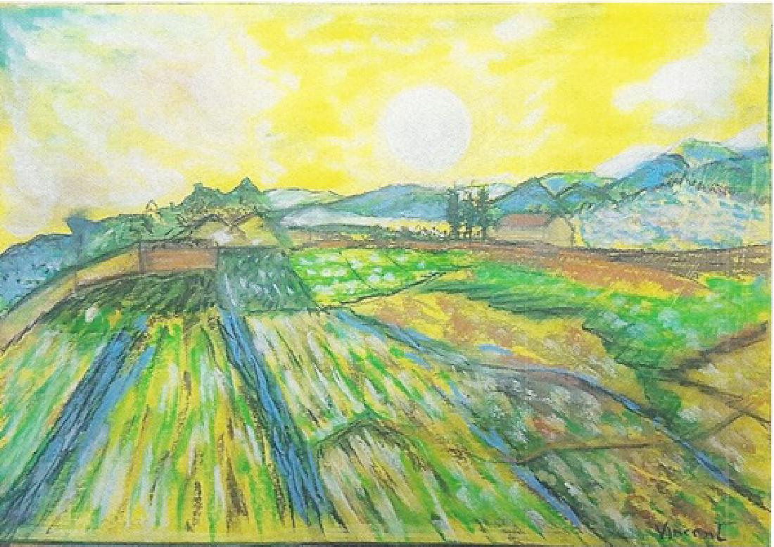 The Harvest - Vincent Van Gogh - Pastel On Paper: Pastel on paper, Vincent Van Gogh approx. 19x14 in. Vincent Willem van Gogh was a Dutch Post-Impressionist painter who is among the most famous and influential figures in the history of Western art. I