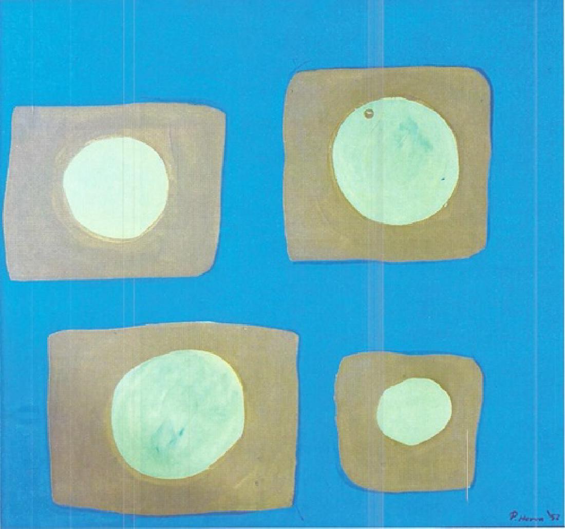 The Town - Patrick Heron - Oil On Paper: Oil on paper, Patrick Heron approx. 15x14 in. Patrick Heron CBE was a British abstract and figurative artist, writer, and polemicist, who lived in Zennor, Cornwall.