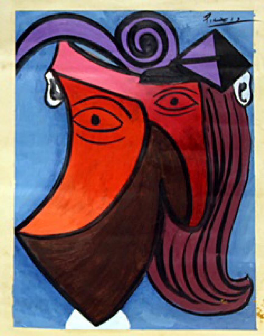 Woman Head 1945' - in the style of Pablo Picasso: Oil Painting on Paper in the style of Pablo Picasso, size Approx. 15 x 12in