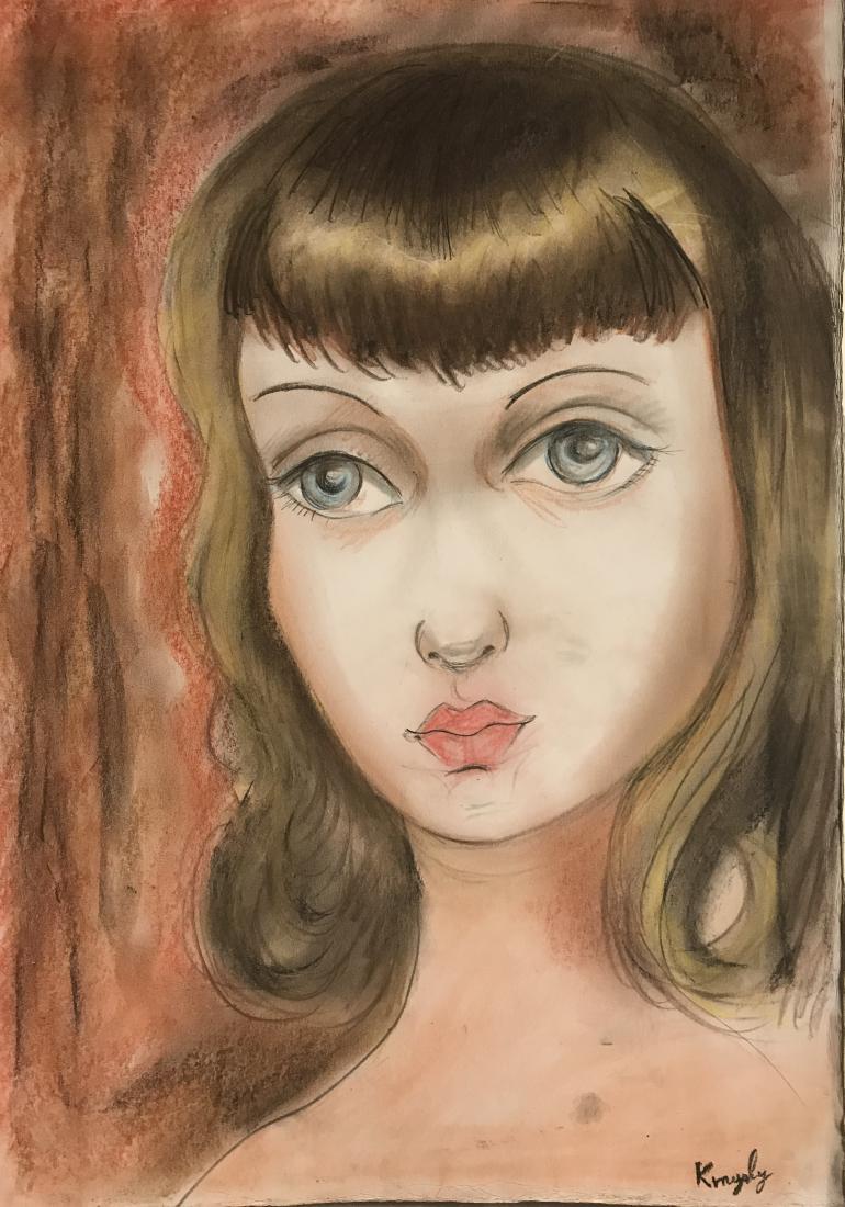 Portrait Cristine - in the style of Moise Kisling -: Pastel on paper in the style of Moise Kisling, approx. 19x13 in. Moïse Kisling, born Moj?esz Kisling, was a Polish-born French painter. He moved to Paris in 1910 at the age of 19, and became a French