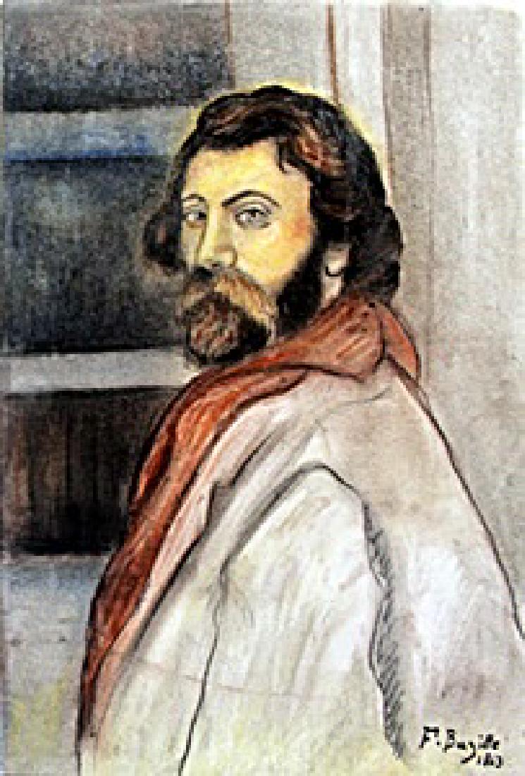 Self Portrait Pastel Frederic Bazille in the style of: ? Artist: Frederic Bazille ? Title: Self Portrait ? Dimensions: 19x13 Inches ? Medium: Pastel On Paper ?In the style of? works are works by an unknown creator whose style is strongly under the influen