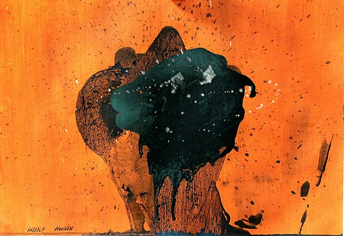 Bomb - Arnulf Rainer in the style of - Oil On Paper: Oil on paper in the style of Arnulf Rainer, approx. 19x13 in. Arnulf Rainer, is an Austrian painter noted for his abstract informal art. During his early years, Rainer was influenced by Surrealism. In