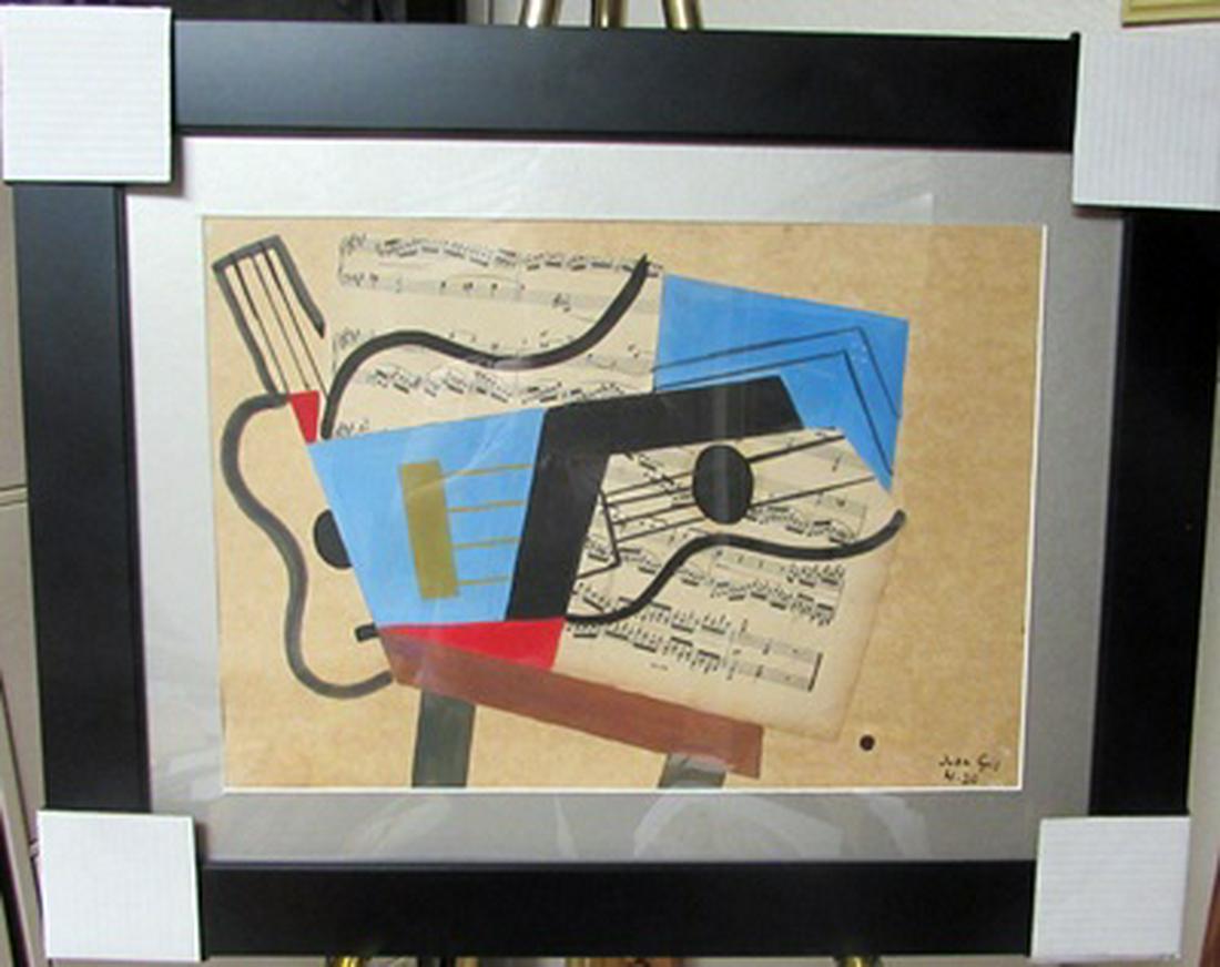 Juan Gris Collage on Paper: Collage on paper, in the style of Juan Gris , beautifully museum framed, dimensions approx 19x21.