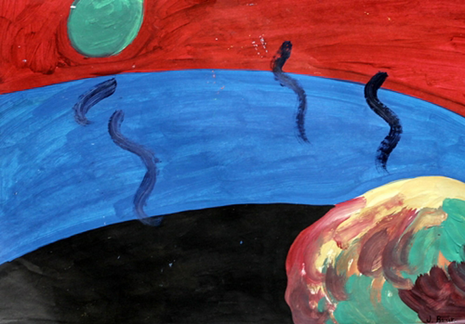 Oil On Paper - in the style of James Brooks: Oil on paper in the style of James Brooks, approx. 19x13 in. James Brooks was an American muralist, abstract painter, and winner of the Logan Medal of the Arts. Brooks was a friend of Jackson Pollock