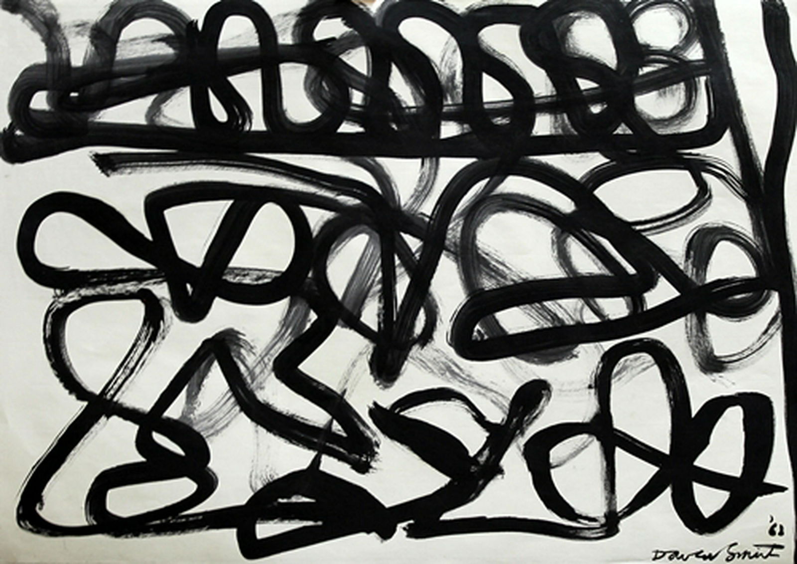 Oil On Paper - in the style of David Smith: Oil on paper in the style of David Smith, approx. 19x13 in. Roland David Smith was an American abstract expressionist sculptor and painter, best known for creating large steel abstract geometric sculp