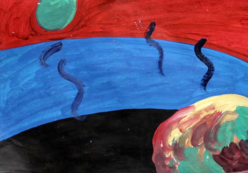 Oil On Paper - in the style of James Brooks: Oil on paper in the style of James Brooks, approx. 19x13 in. James Brooks was an American muralist, abstract painter, and winner of the Logan Medal of the Arts. Brooks was a friend of Jackson Pollock