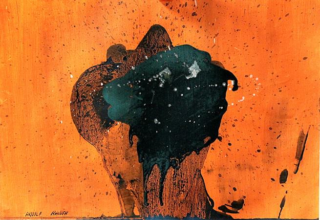 Bomb - Arnulf Rainer in the style of - Oil On Paper: Oil on paper in the style of Arnulf Rainer, approx. 19x13 in. Arnulf Rainer, is an Austrian painter noted for his abstract informal art. During his early years, Rainer was influenced by Surrealism. In