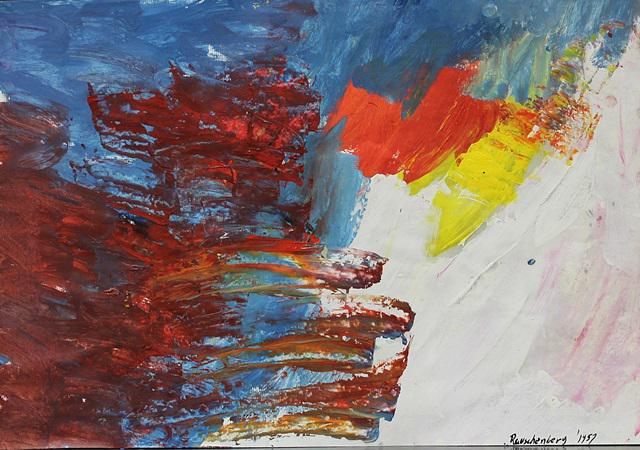 Infinity - Robert Rauschenberg in the style of - Oil On: Oil on paper in the style of Robert Rauschenberg, approx. 20x14 in. Milton Ernest "Robert" Rauschenberg was an American painter and graphic artist whose early works anticipated the pop art movement.