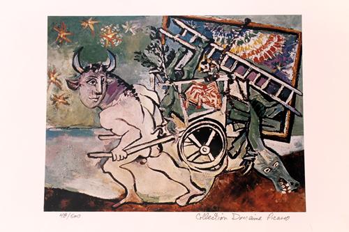 Vintage 1961 Pablo Picasso Minotaur Moving His House Art Print Vintage 1961 Pablo Picasso Minotaur Moving His House Art Print