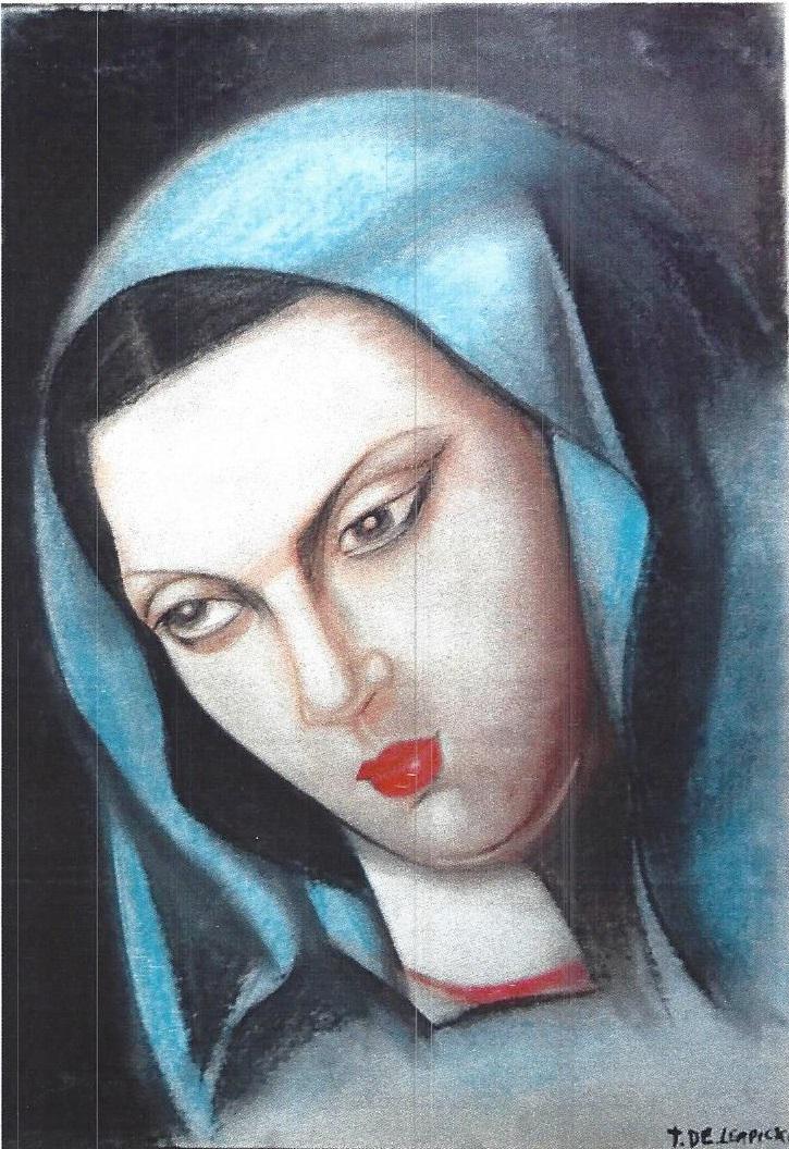 Ms. Rossana - Tamara De Lempicka - Pastel On Paper In: • Artist: Tamara De Lempicka • Title: Ms. Rossana • Dimensions: 13X12 inches • Medium: Pastel On Paper “In the style of” works are works by an unknown creator whose style is strongly under