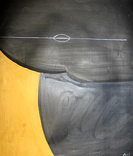 Untitled Oil On Paper - Alberto Burri in the style of: Oil on paper, in the style of Alberto Burri, approx. 16x13 in. Alberto Burri was an Italian painter and sculptor.