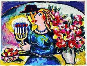 Serigraph "Shabbat" Zamy Steynovitz: Authentic Serigraph , Numbered, Bearing an Interpretive Hand Pencil Signature of the Artist, Approx. 6" " x 7" In.