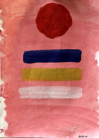 The Balance - Adolph Gottlieb in the style of - Oil On: Oil on paper in the style of Adolph Gottlieb, approx. 19x13 in. Adolph Gottlieb was an American abstract expressionist painter, sculptor and printmaker.