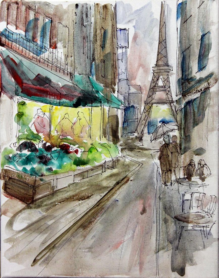 Paris Scene 6 - Michael Schofield - Original Painting: Original canvas painting by Michael Schofield, Paris scene. Schofield was born in Florida 1947, but his family moved to California that same year. He began to paint and study watercolor in high school