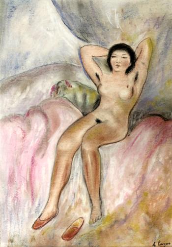 Woman Nude - Henri Baptiste Lebasque - Pastel On Paper: Pastel on paper, in the style of Henri Baptiste Lebasque, approx. 20x14 in. Henri Lebasque was a French post-impressionist painter. He was born at Champigné. His work is represented in French museums