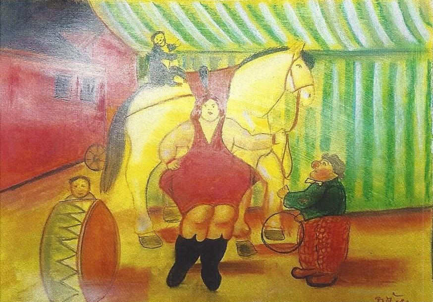 Circus - Fernando Botero - Pastel On Paper In The: Pastel on paper in the style of Fernando Botero approx. 19x14 in. Fernando Botero Angulo is a Colombian figurative artist and sculptor. Born in Medellín, his signature style, also known as "Boterismo