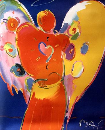 Peter Max - Angel With Heart: • Artist: Peter Max • Title: Angel With Heart • Dimensions: Approx 18x22 inches • Medium: Lithograph "After" in our opinion a copy or after cast of work by the artist