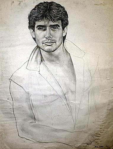 Portrait Of Jousue - in the style of Henry Scott Tuke -: Drawing on paper in the style of Henry Scott Tuke, approx. 25x20 in. Henry Scott Tuke RA RWS, was an English visual artist; primarily a painter, but also a photographer. His most notable work was in t