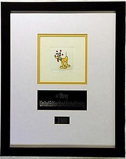 Licenced Disney Etchings Pluto: Licenced Disney Etchings "Pluto" hand colored, Limited Edition, comes in Beautiful custom matt & frame, approx dimension 14"x18".