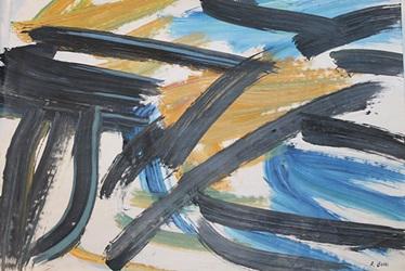 Oil On Paper - in the style of Alberto Burri: Oil on paper in the style of Alberto Burri, approx. 20x14 in. Alberto Burri was an Italian painter and sculptor.